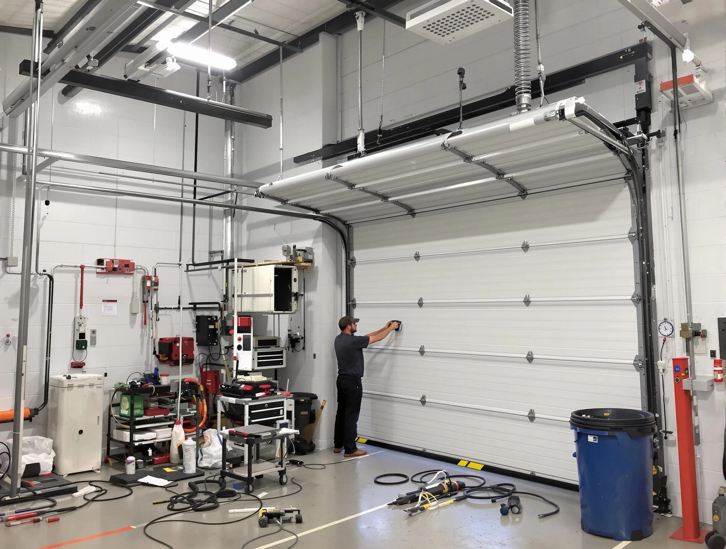 Snyderville Garage Door Repair certified technician performing commercial door repair at a Snyderville business facility