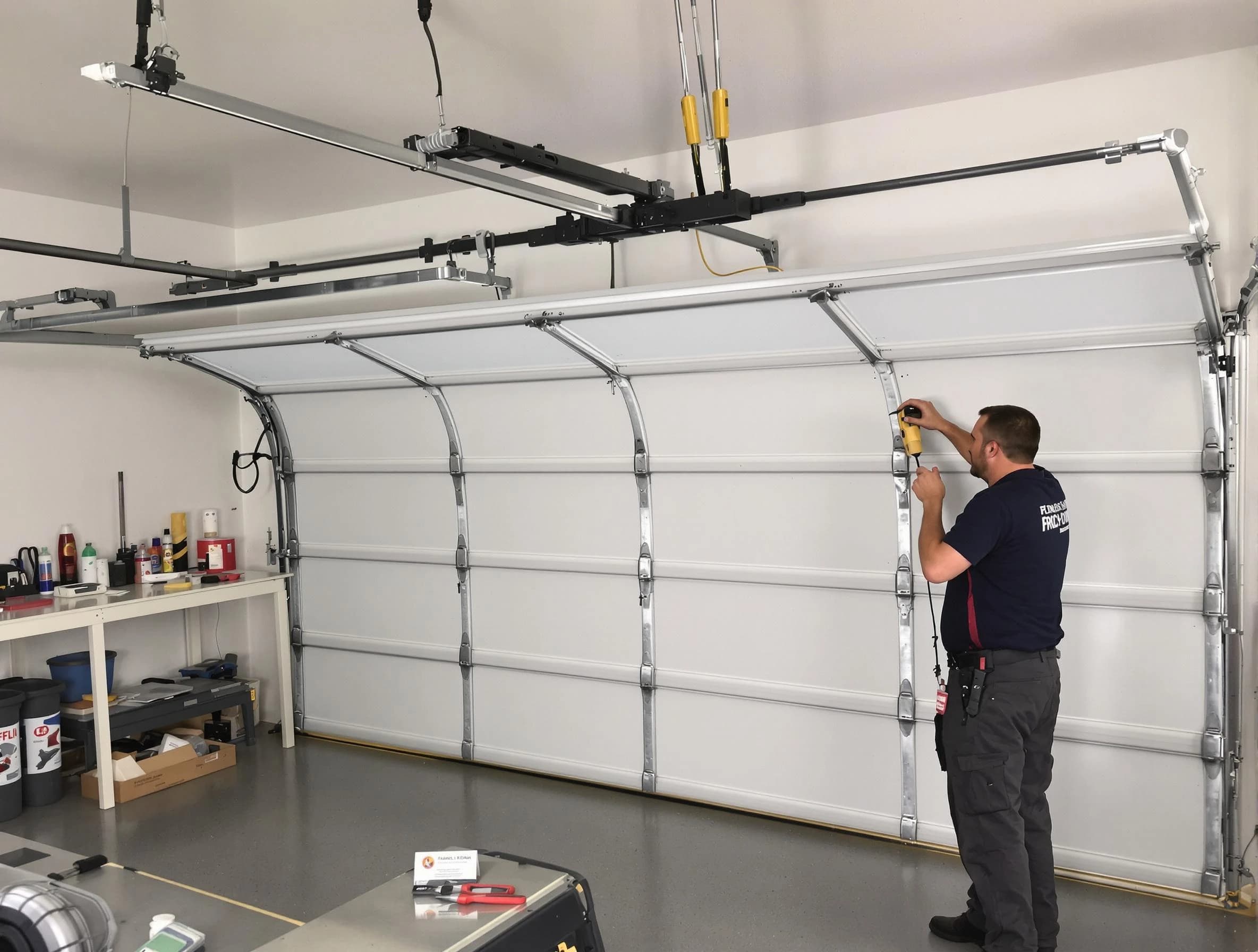 Snyderville Garage Door Repair certified technician performing overhead door system repair in Snyderville