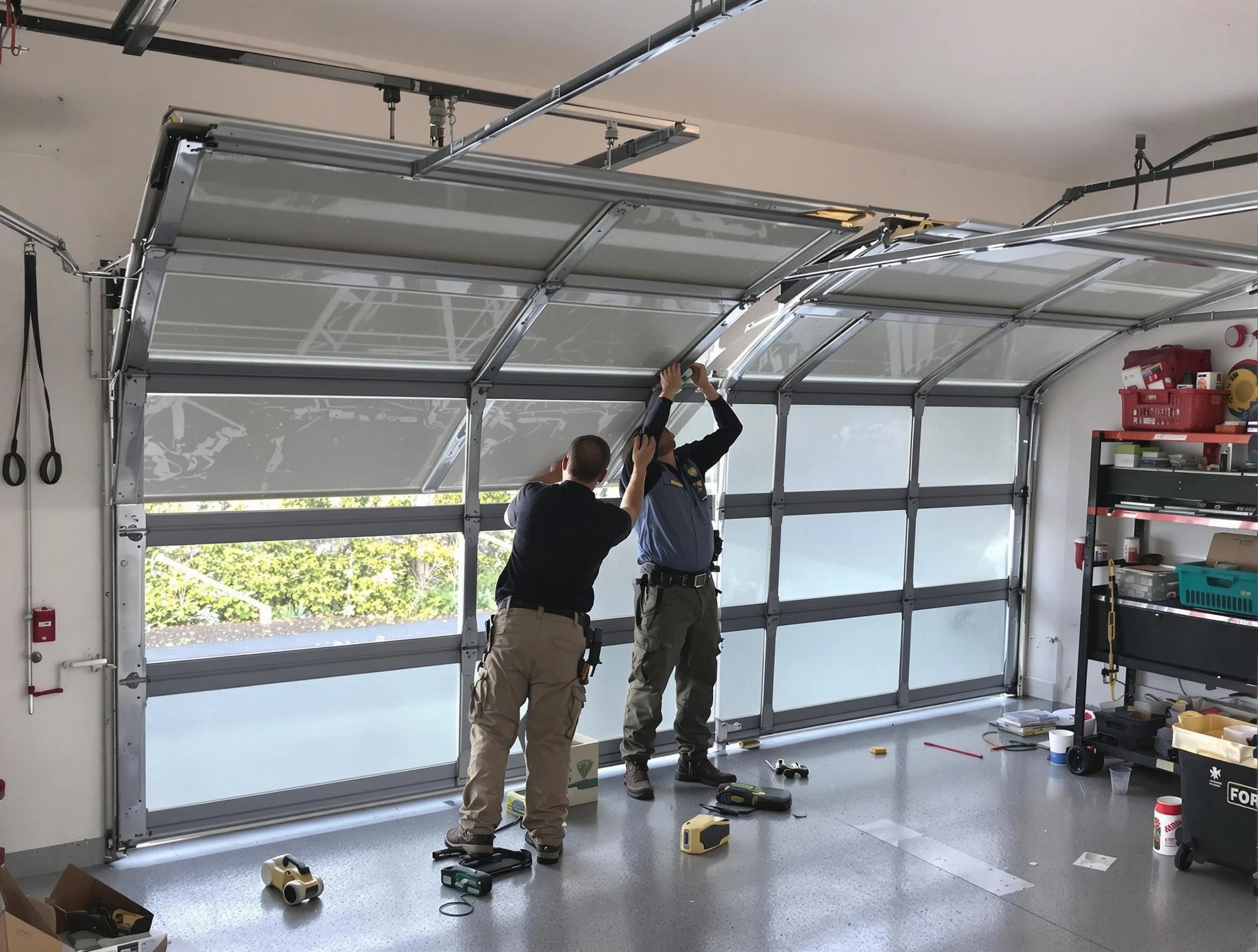 Snyderville Garage Door Repair expert performing precise panel replacement on Snyderville garage door