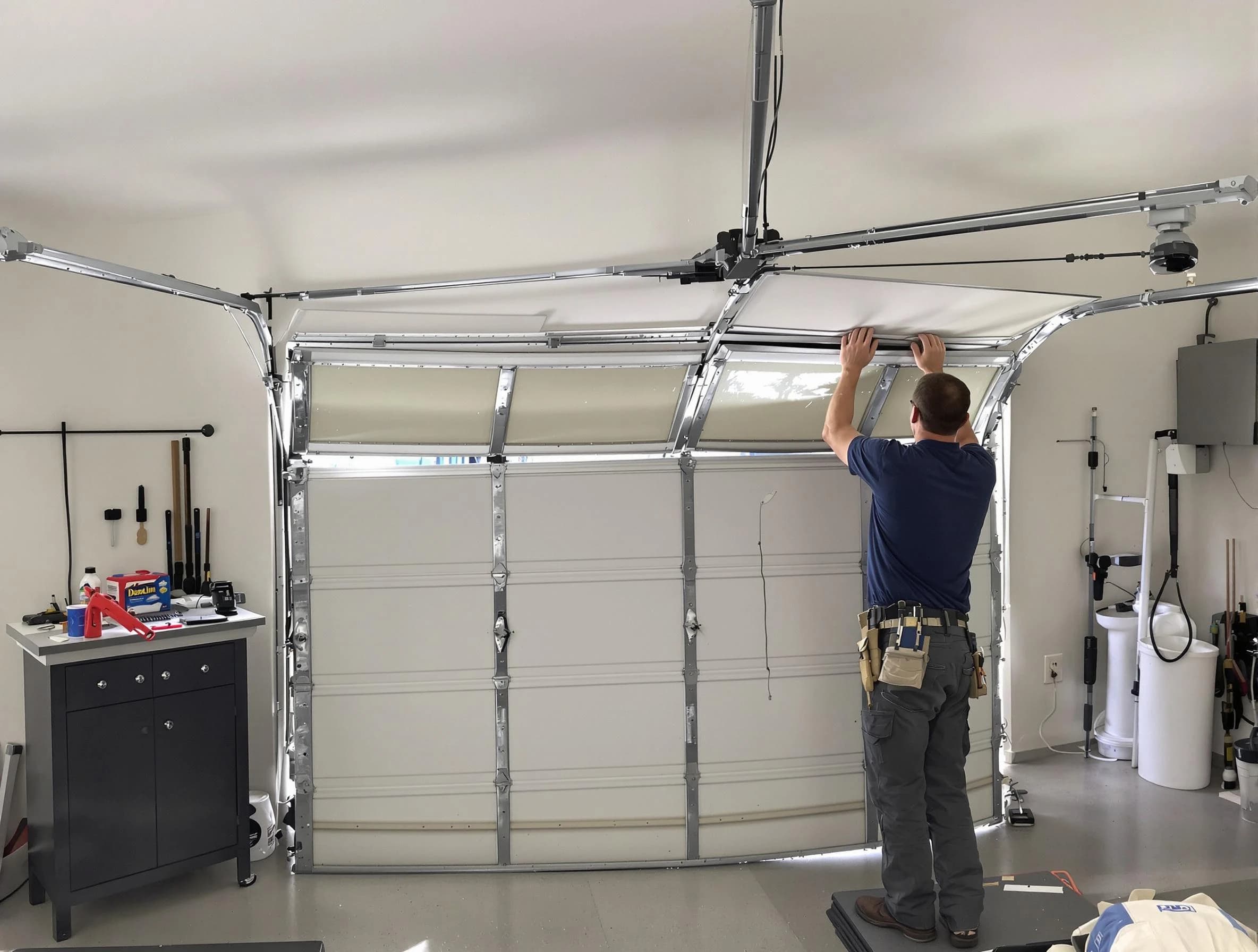 Snyderville Garage Door Repair specialist performing precise section replacement on Snyderville garage door