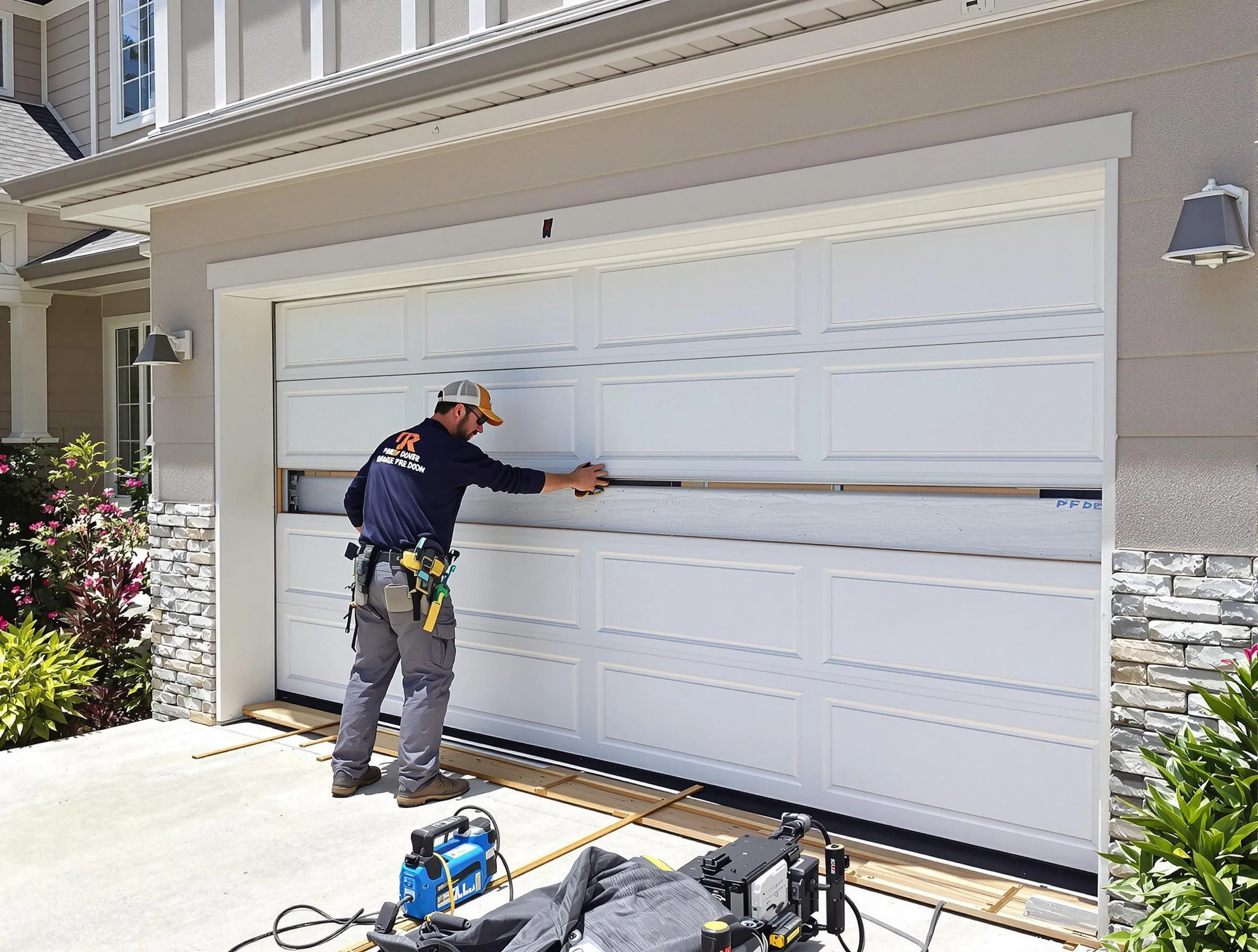 Snyderville Garage Door Repair team performing complete garage door replacement at Snyderville residence