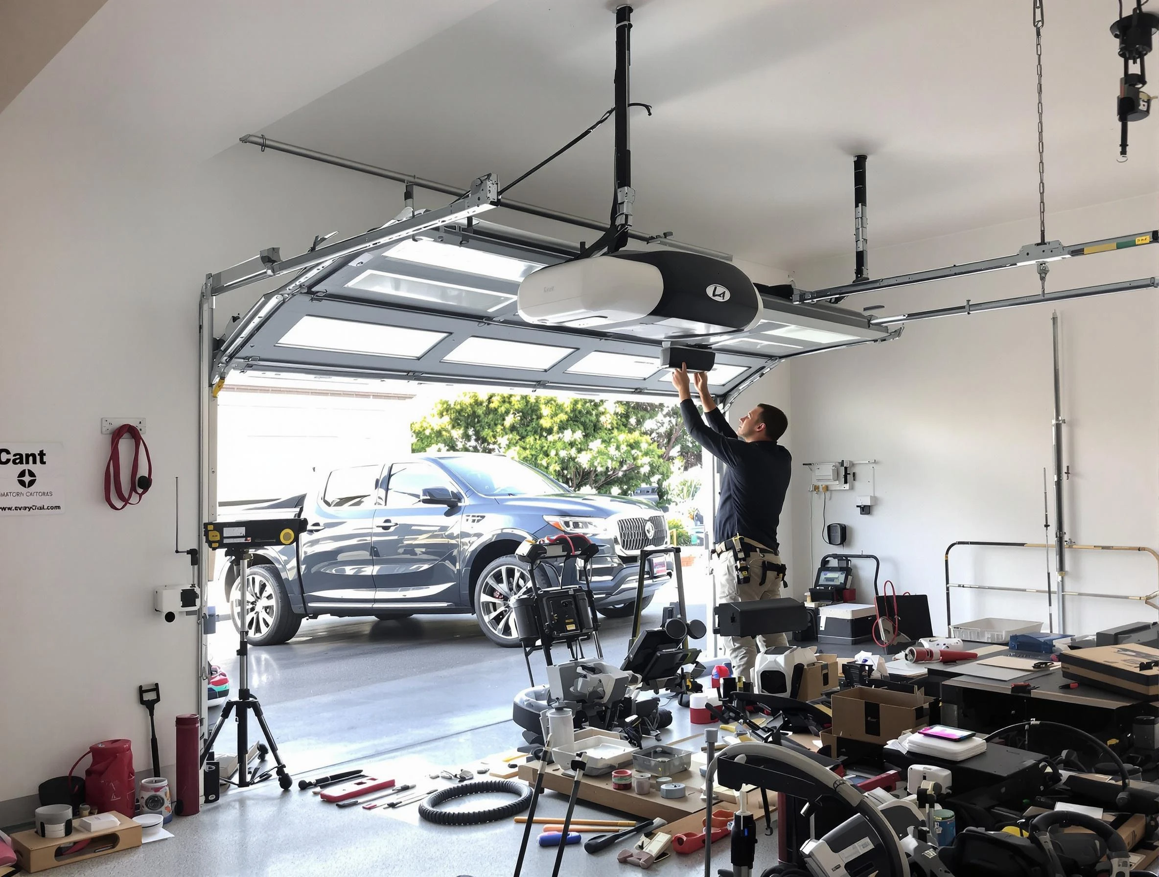 Snyderville Garage Door Repair specialist installing smart garage door opener system in Snyderville home