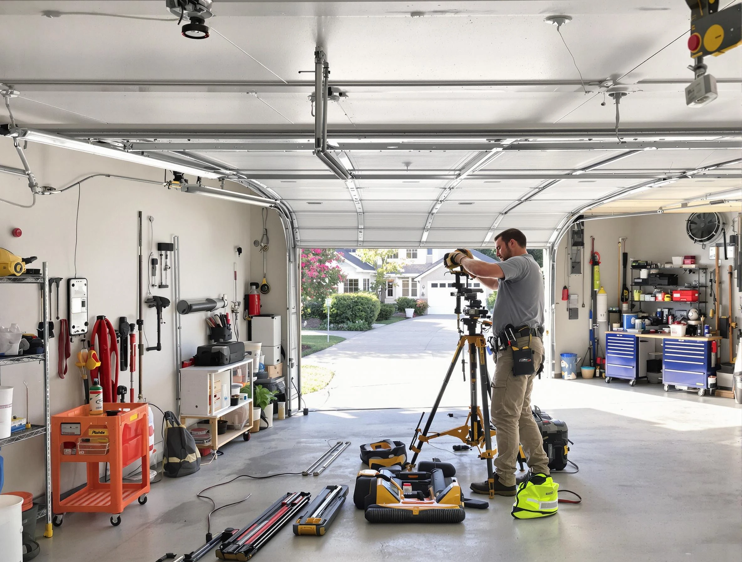 Snyderville Garage Door Repair specialist performing laser-guided track alignment in Snyderville